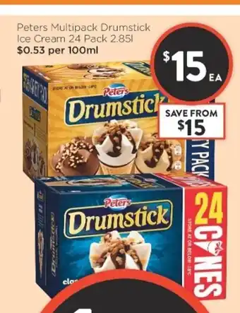 Foodworks Peters Multipack Drumstick Ice Cream 24 Pack 2.85L offer