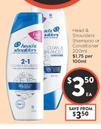 Foodworks Head & Shoulders Shampoo or Conditioner 200ml offer