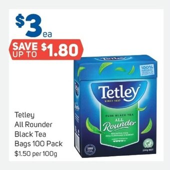 Foodland Tetley All Rounder Black Tea Bags 100 Pack offer