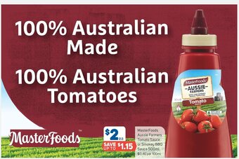 Foodland MasterFoods Aussie Farmers Tomato Sauce or Smokey BBQ Sauce 500ml offer