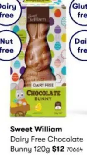 Sweet William Dairy Free Chocolate Bunny 120g 70664