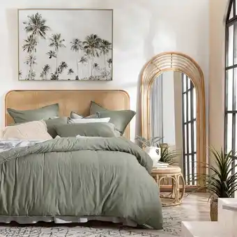Pillow Talk Washed Linen Look Pale Olive Quilt Cover Set by Essentials offer