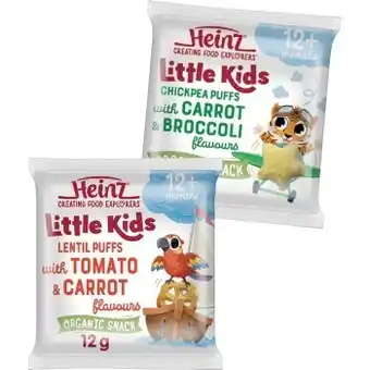 IGA NEW Heinz Little Kids Chickpea or Lentil Puffs 12g Selected Varieties offer