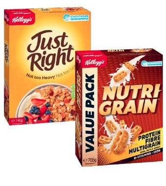 Coles Kellogg’s Nutri Grain 765g, Crunchy Nut Corn Flakes 640g or Just Right Original 740g offer