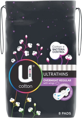 Coles U By Kotex Ultrathin Antibacterial Overnight Regular Pads With Wings 8 Pack offer