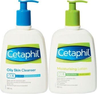 Coles Cetaphil Moisturiser Lotion or Oily Skin Cleanser 500mL offer