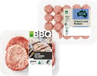 Woolworths Woolworths BBQ Burgers 400-500g, Meatballs 400g, Kebabs 450g, COOK Marinated Beef, Lamb or Pork Steaks 250-300g offer