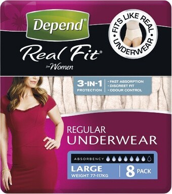 Woolworths Depend Real Fit for Women Underwear Pk 8 offer