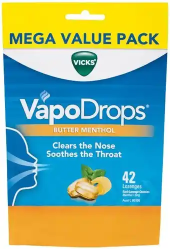 Woolworths Vicks VapoDrops Throat Lozenges Butter Menthol Pk 42~ offer