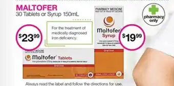 Priceline Maltofer 30 Tablets Or Syrup 150ml offer