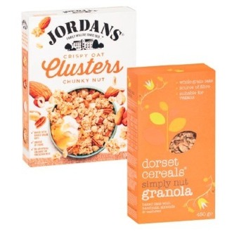 Coles Jordans Granola or Oat Clusters 500g-750g or Dorset Granola or Muesli 450g offer