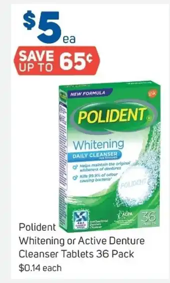 Foodland Polident Whitening or Active Denture Cleanser Tablets 36 Pack offer