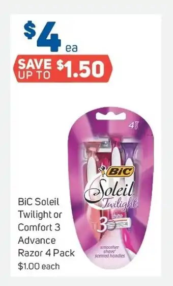 BiC Soleil Twilight or Comfort 3 Advance Razor 4 Pack