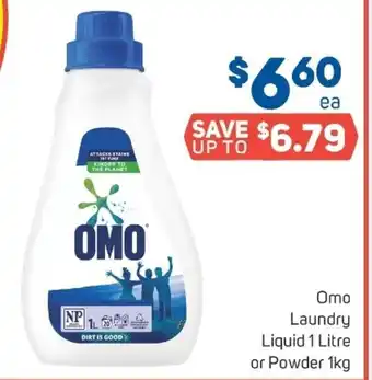 Foodland Omo Laundry Liquid 1 Litre or Powder 1 kg offer