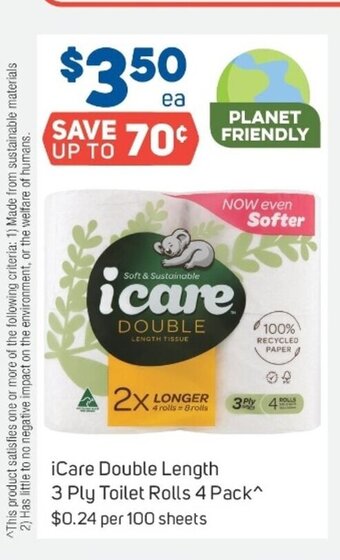 Foodland iCare Double Length 3 Ply Toilet Rolls 4 Pack offer