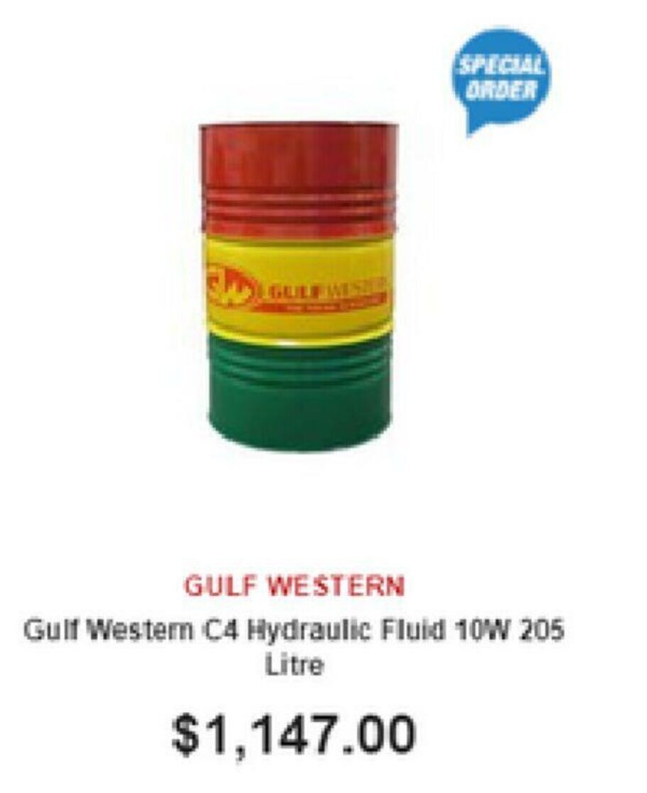 Gulf Western Gulf Western C4 Hydraulic Fluid 10W 205 Litre offer at