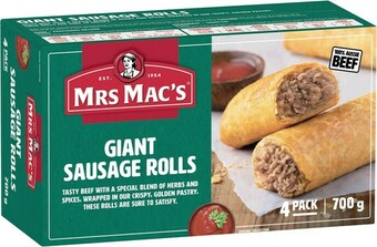 IGA Mrs Mac's Pies or Giant Sausage Rolls 4 Pack Selected Varieties offer