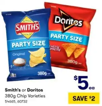 BIG W Smith's or Doritos 380g Chip Varities 54665,60732 offer