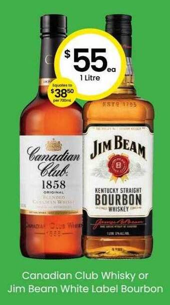 The Bottle O Canadian Club Whisky Or Jim Beam White Label Bourbon offer