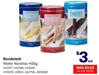 BIG W Rondoletti Wafer Varities 400g offer