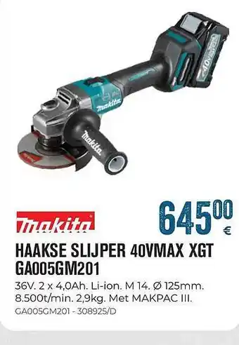 Makita Haakse Slijper 40vmax Xgt Ga005gm201