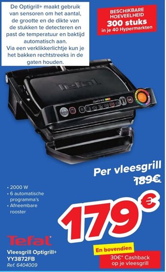 Carrefour Tefal Vleesgrill Optigrill+YY3872FB aanbieding