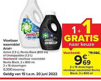 Carrefour Vloeibaar Wasmiddel Ariel+ aanbieding