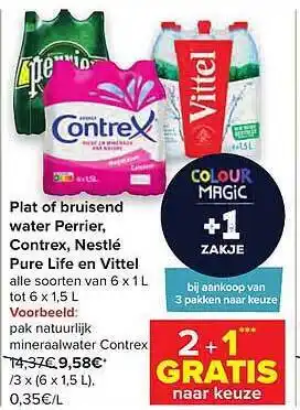 Carrefour Plat Of Bruisend Water Perrier, Contrex, Nestlé Pure Life En Vittel aanbieding