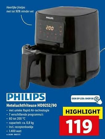 Lidl Philips heteluchtfriteuse hd9252-90 aanbieding