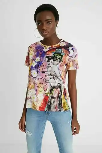 Desigual Katoenen T-shirt met collage - RED - M aanbieding
