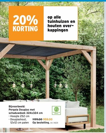 GAMMA Pergola Douglas Met Schaduwdoek 324x324cm aanbieding