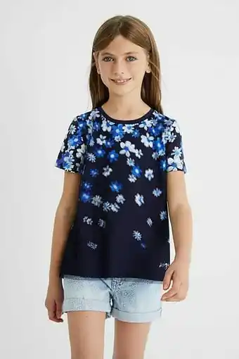 Desigual T-shirt met tulen laag - BLUE - 11/12 aanbieding