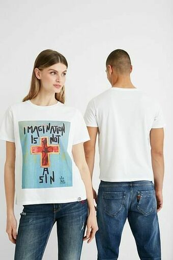 Katoenen T-shirt met illustratie - WHITE - XS