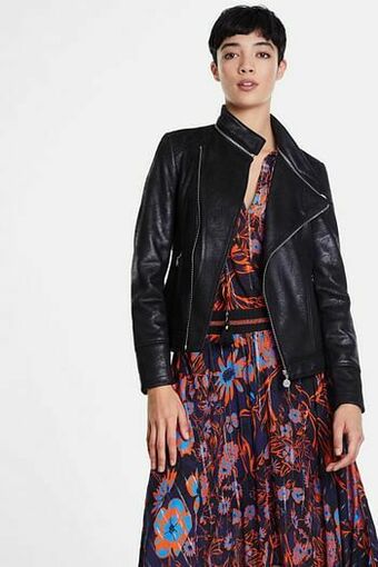 Slim fit bikerjack met borduursels - BLACK - 40