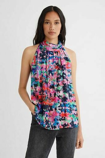 Desigual Loose fit blouse met halternek - MATERIAL FINISHES - XXL aanbieding