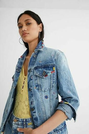 Desigual Slim fit spijkerjack met mandala’s - BLUE - XS aanbieding