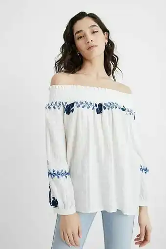 Geborduurde off-the-shoulder-blouse - WHITE - L