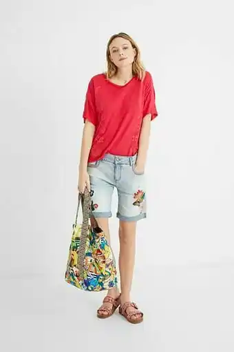 Desigual Korte jeans met borduursels - BLUE - 26 aanbieding