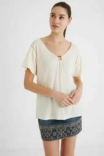 Desigual Linnen T-shirt met korte mouwen - WHITE - M aanbieding