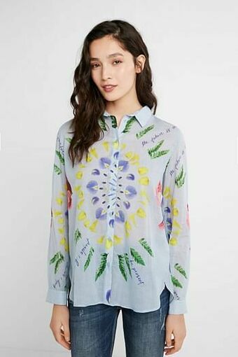 Desigual Overhemdblouse met etnische penseelstreken - BLUE - XL aanbieding