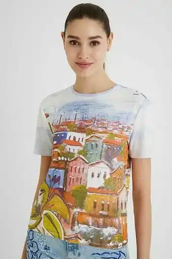 Desigual Geribbeld arty T-shirt - WHITE - M aanbieding