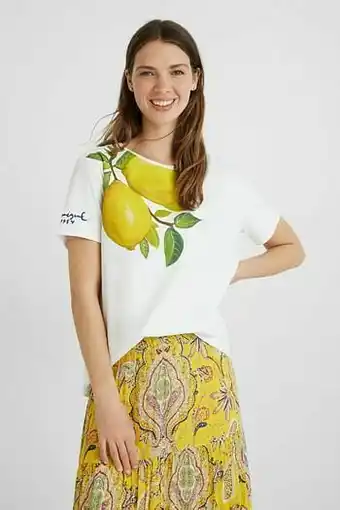 Desigual 100% katoenen T-shirt met citroenen - WHITE - S aanbieding