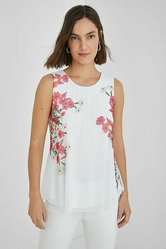 Desigual Mouwloos shirt met tule en bloemenprint - WHITE - M aanbieding