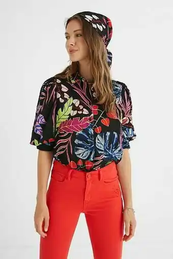 Desigual Blouse met pofmouwen en bloemen - BLACK - S aanbieding