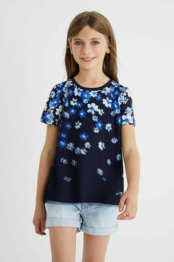 Desigual T-shirt met tulen laag - BLUE - 5/6 aanbieding