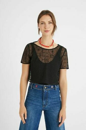 Desigual Body met halfdoorschijnend T-shirt - BLACK - L aanbieding