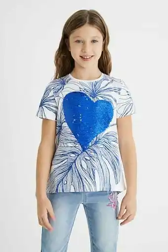 Desigual T-Shirt met hart van omkeerbare pailletten - WHITE - 9/10 aanbieding