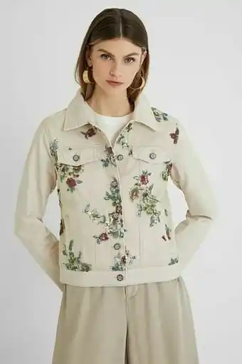 Desigual Slim fit spijkerjack met bloemen - MATERIAL FINISHES - 46 aanbieding