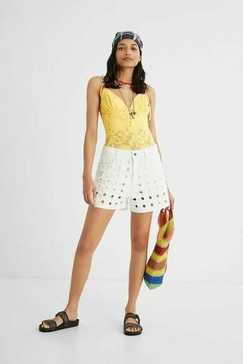 Desigual Gestanste korte broek - WHITE - 40 aanbieding