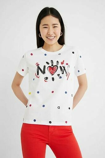 Desigual T-shirt met korte mouwen en stippen - WHITE - M aanbieding